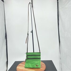 Dooney and Bourke green fabric crossbody leather trim embroidered duck